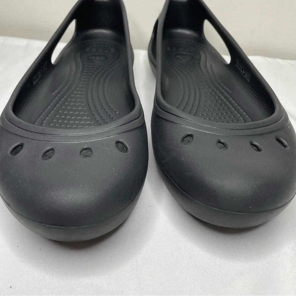Crocs Black Rubber Slip On Ballet Flat Slip Resistant Safety Work Women Shoes 9